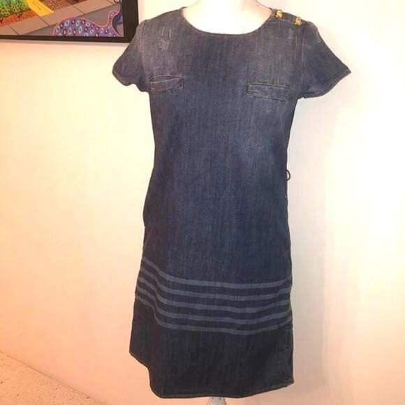 Dsquared2 Dress Size 38 Womens Distressed Denim Belt Snap Short Sleeve Blue - Picture 13 of 15